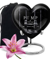 10-inch heart-shaped Dumbles Urn in aluminum for adult cremation, includes velvet pouch