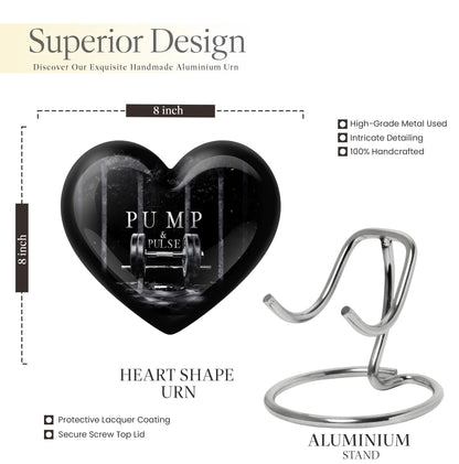 10-inch heart-shaped Dumbles Urn in aluminum for adult cremation, includes velvet pouch
