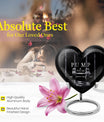 10-inch heart-shaped Dumbles Urn in aluminum for adult cremation, includes velvet pouch