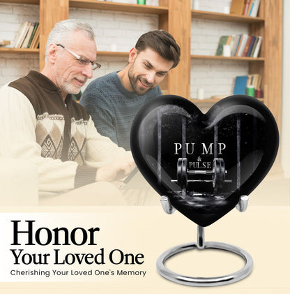 10-inch heart-shaped Dumbles Urn in aluminum for adult cremation, includes velvet pouch