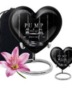 10-inch heart-shaped Dumbles Urn in aluminum for adult cremation, includes velvet pouch