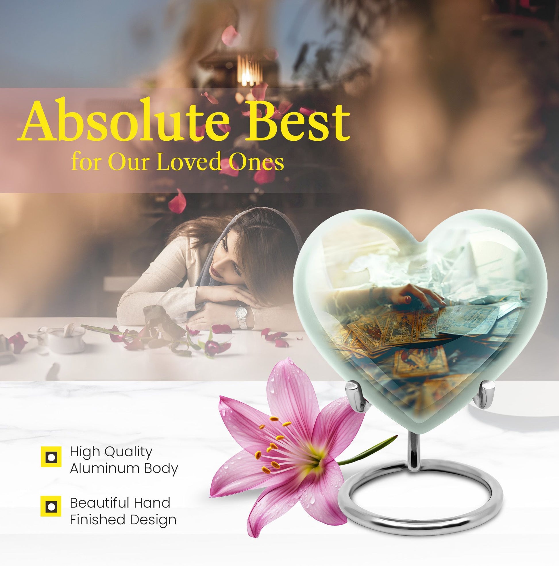 urn for ashes, women's cremation urn with velvet pouch