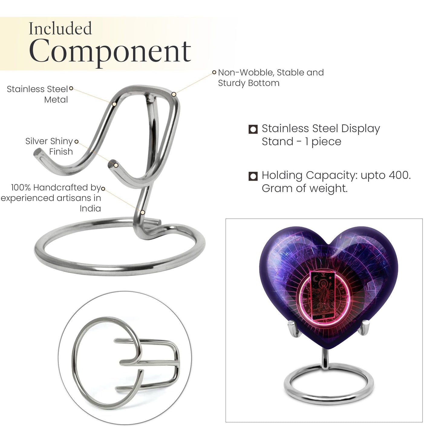 Heart-shaped tarot urn, 10-inch aluminimum 