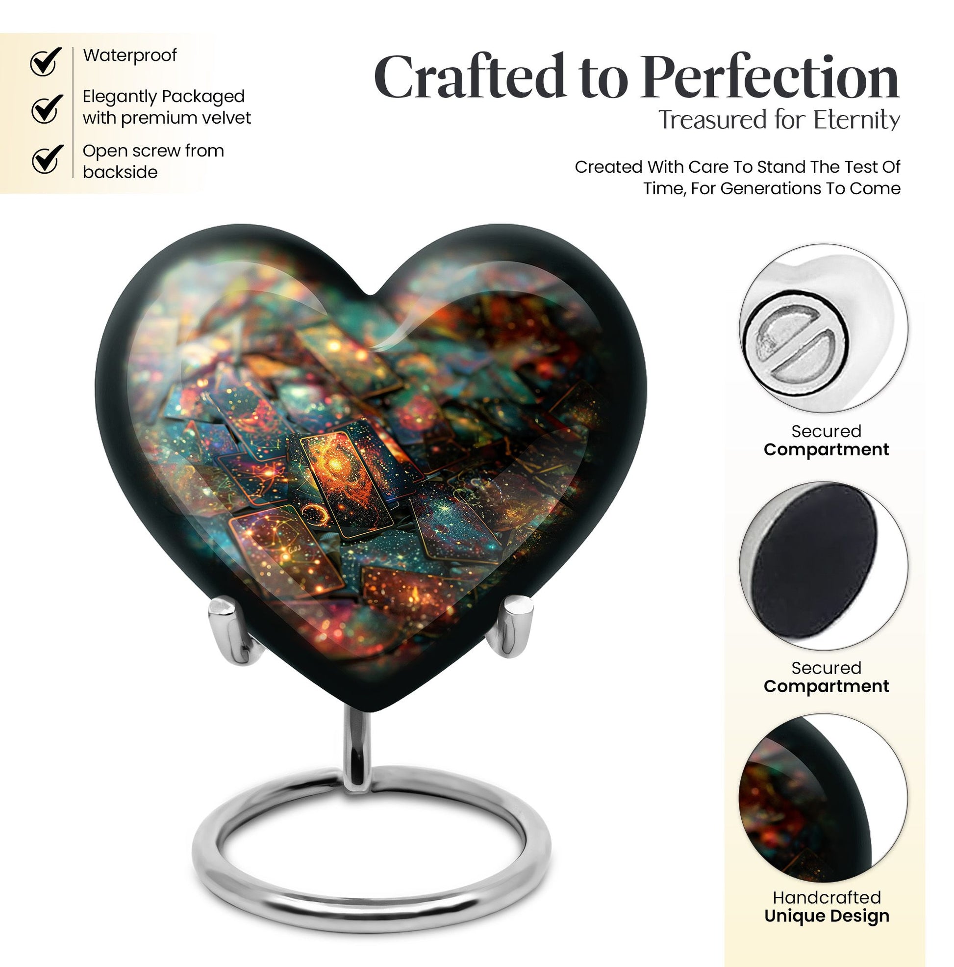 10 Inch Heart Tarot Urn made of Aluminium for adult human ashes