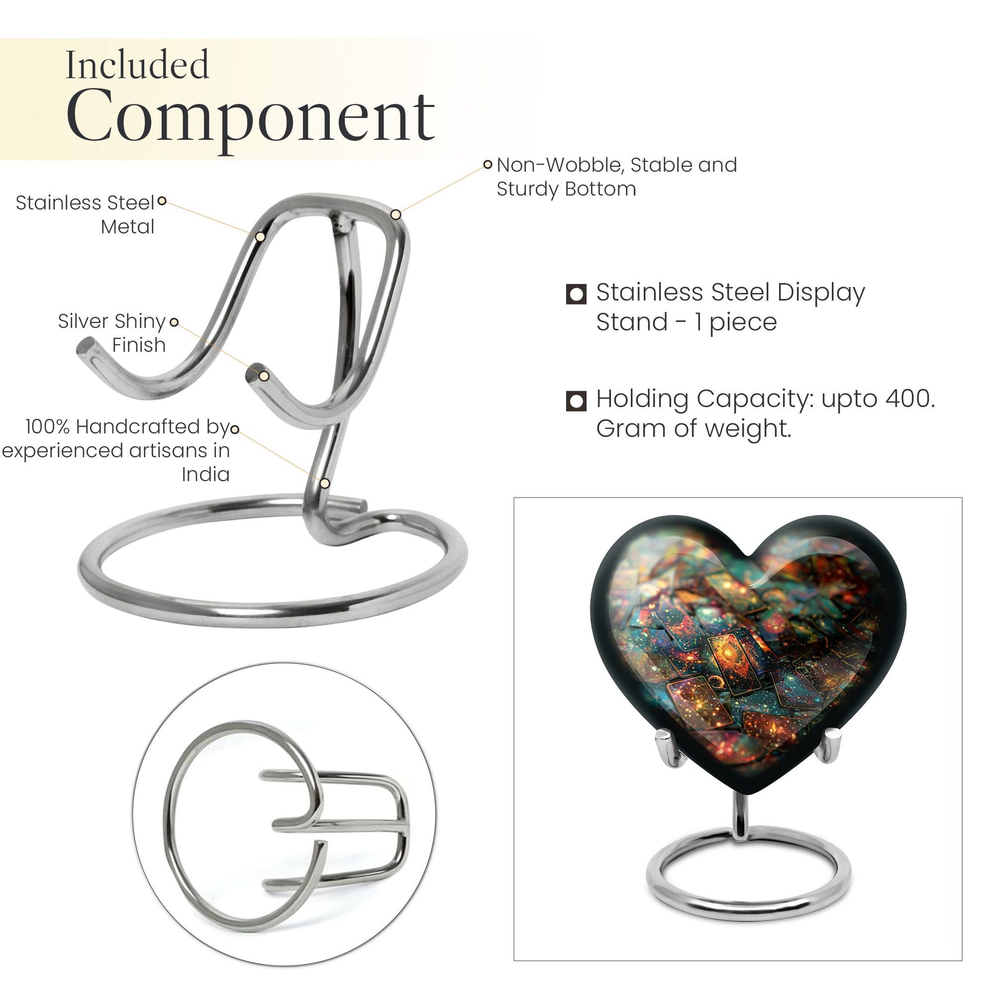 10 Inch Heart Tarot Urn made of Aluminium for adult human ashes