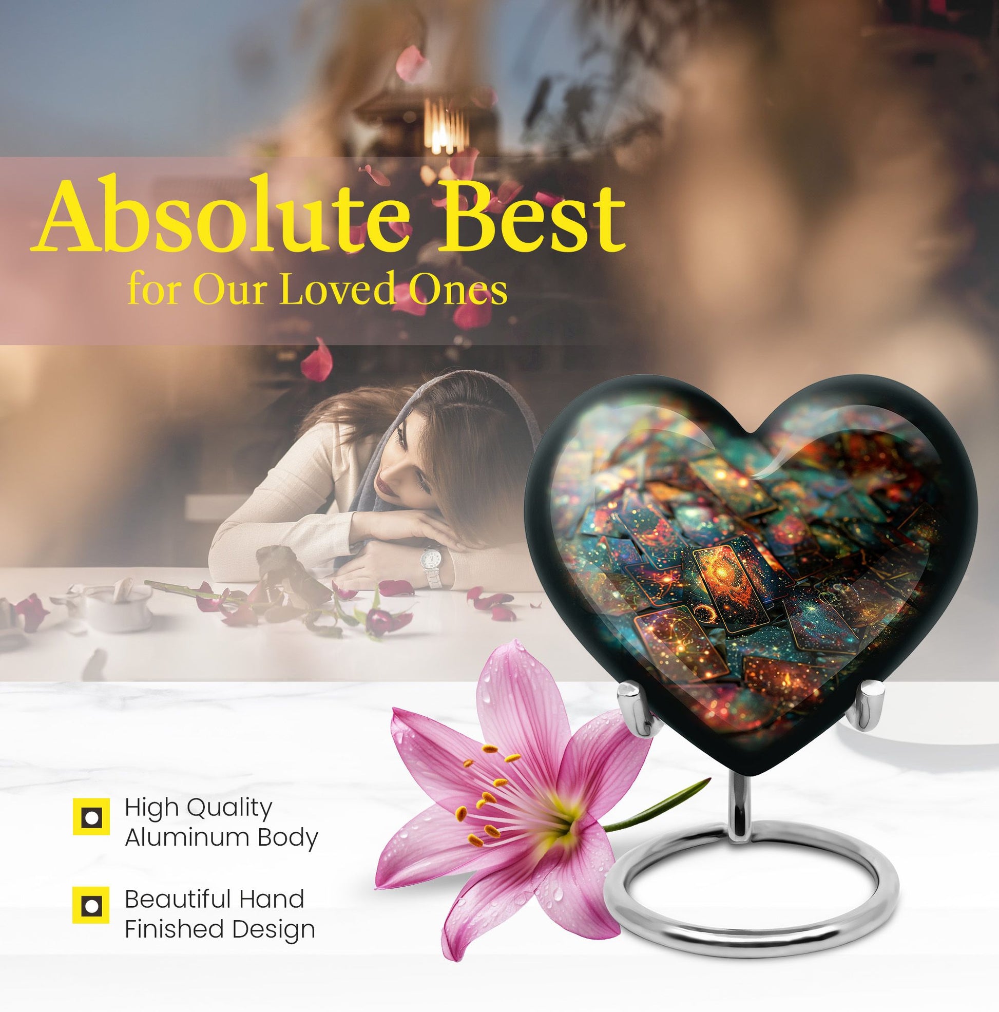10 Inch Heart Tarot Urn made of Aluminium for adult human ashes