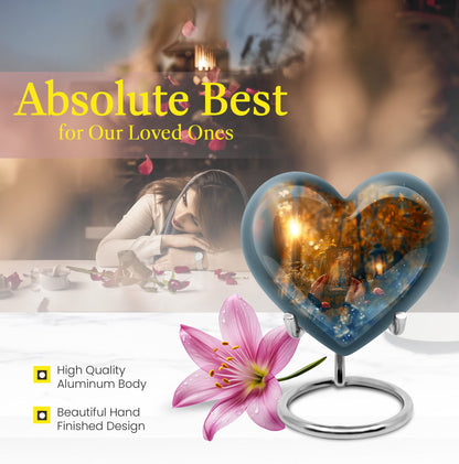 10-inch Tarot Urn, heart-shaped burial funeral urn for adult ashes, includes velvet pouch