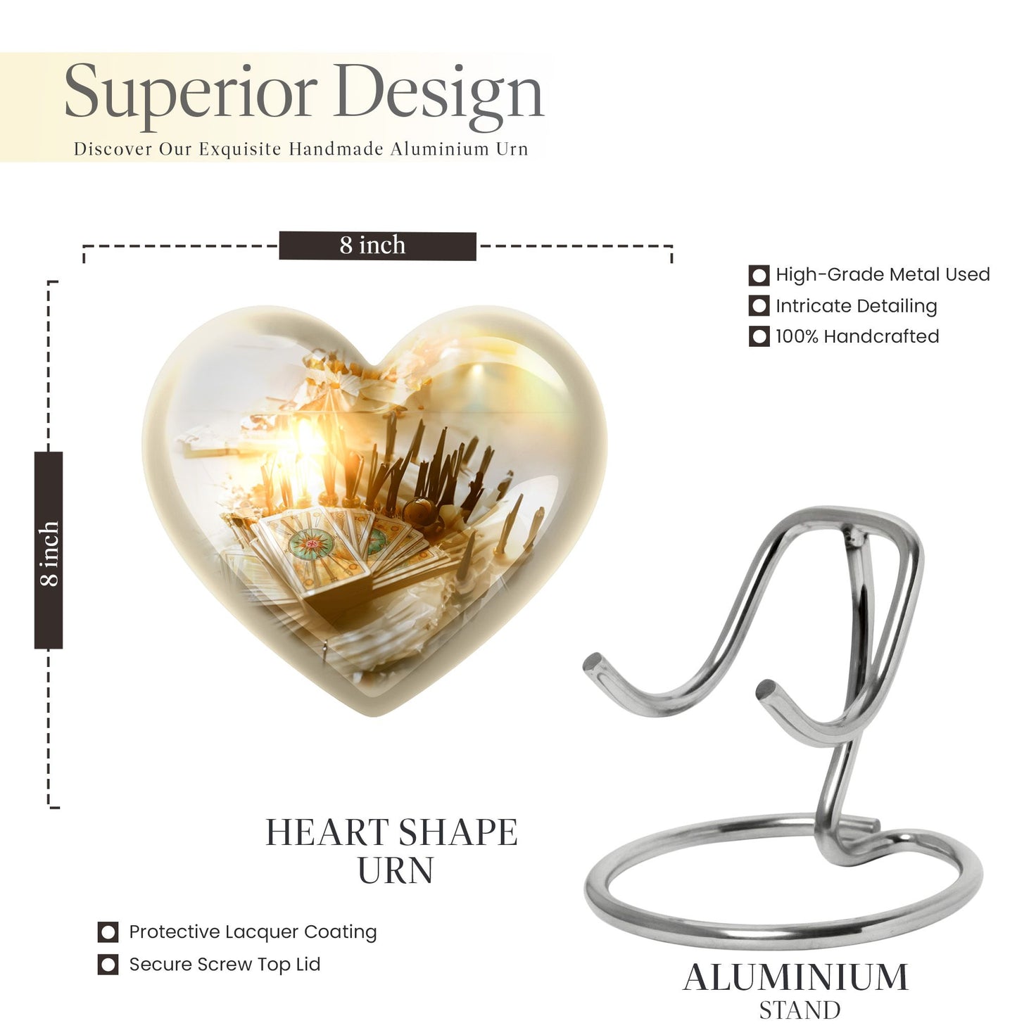 10-inch Tarot Urn, abstract heart-design funeral urn