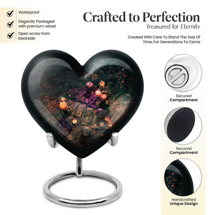 10-inch Tarot heart urn for burial funeral cremation, made of aluminum