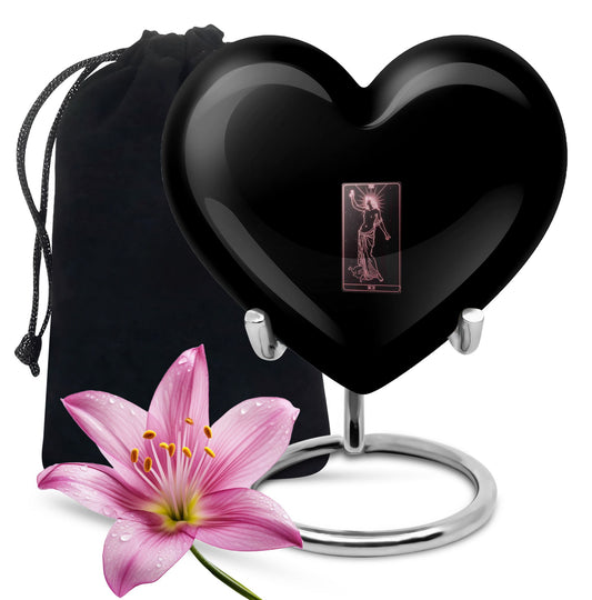 10-inch Tarot urn for ashes in abstract heart design, includes personalization and velvet pouch