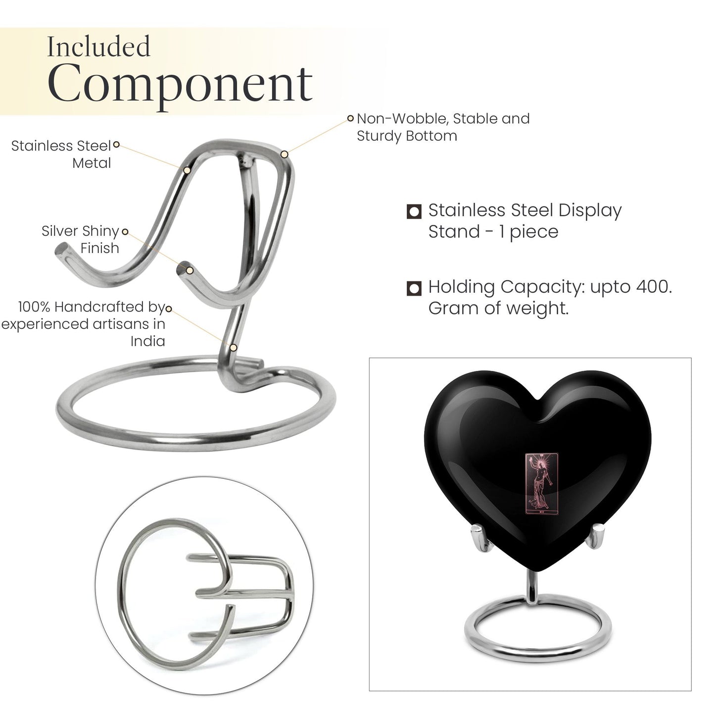 10-inch Tarot urn for ashes in abstract heart design, includes personalization and velvet pouch