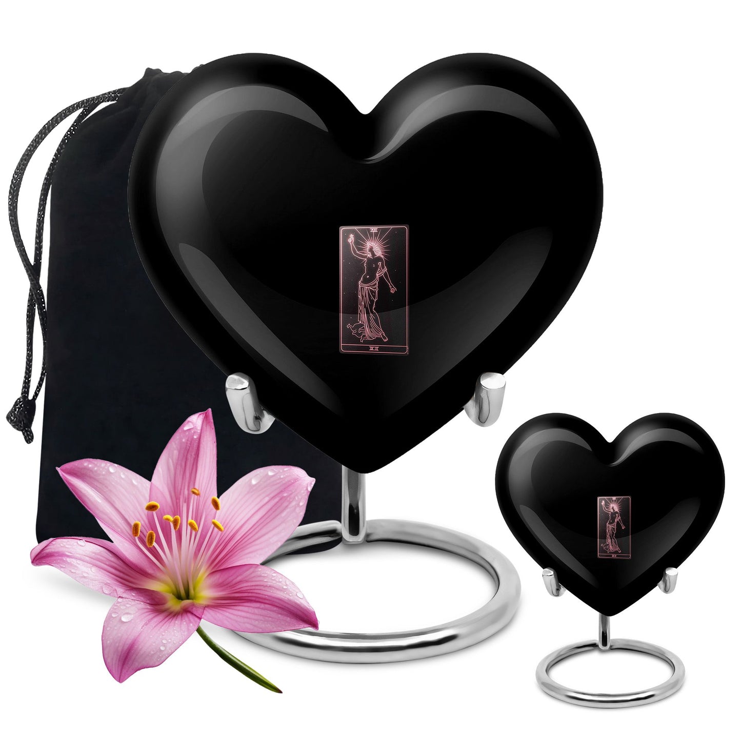 10-inch Tarot urn for ashes in abstract heart design, includes personalization and velvet pouch