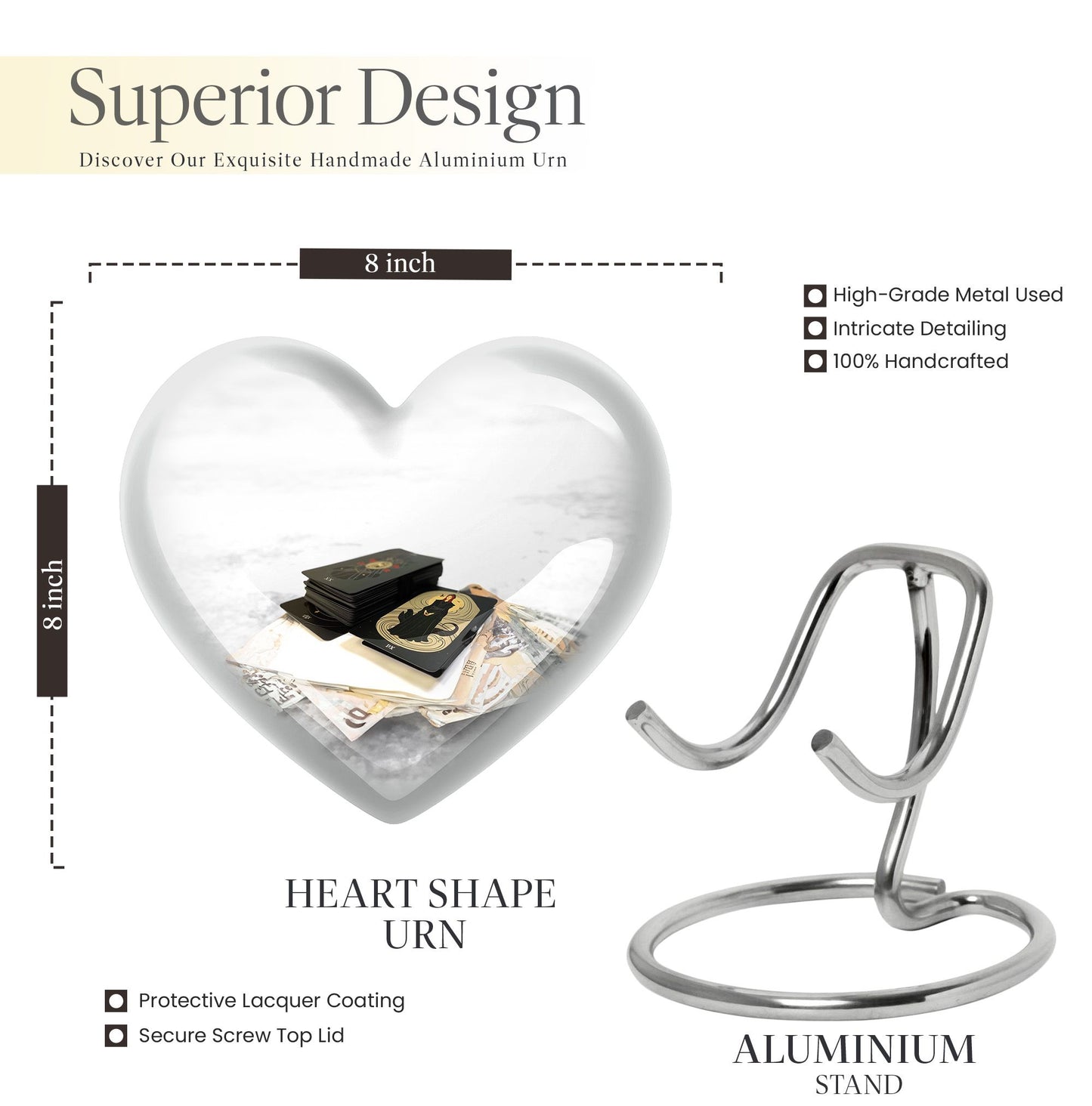 Heart-themed Tarot Urn for human ashes