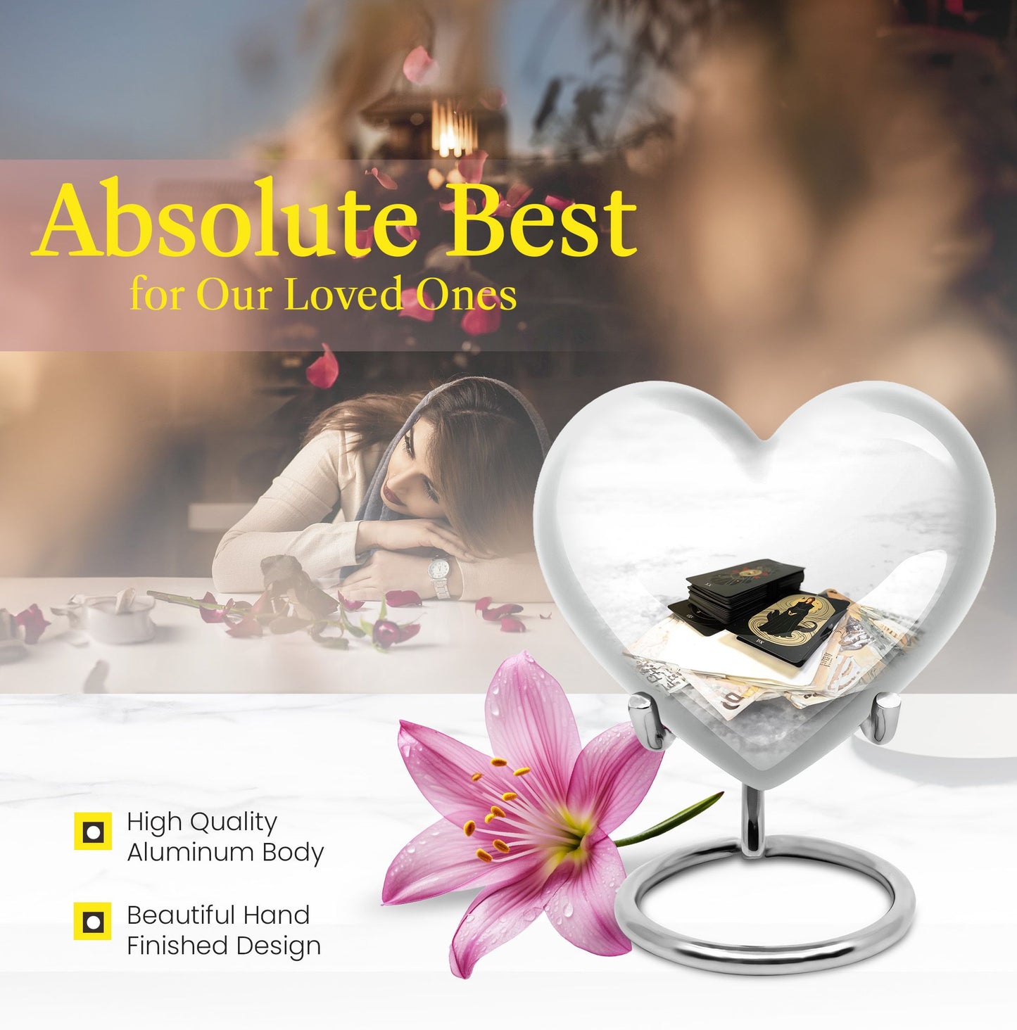 Heart-themed Tarot Urn for human ashes