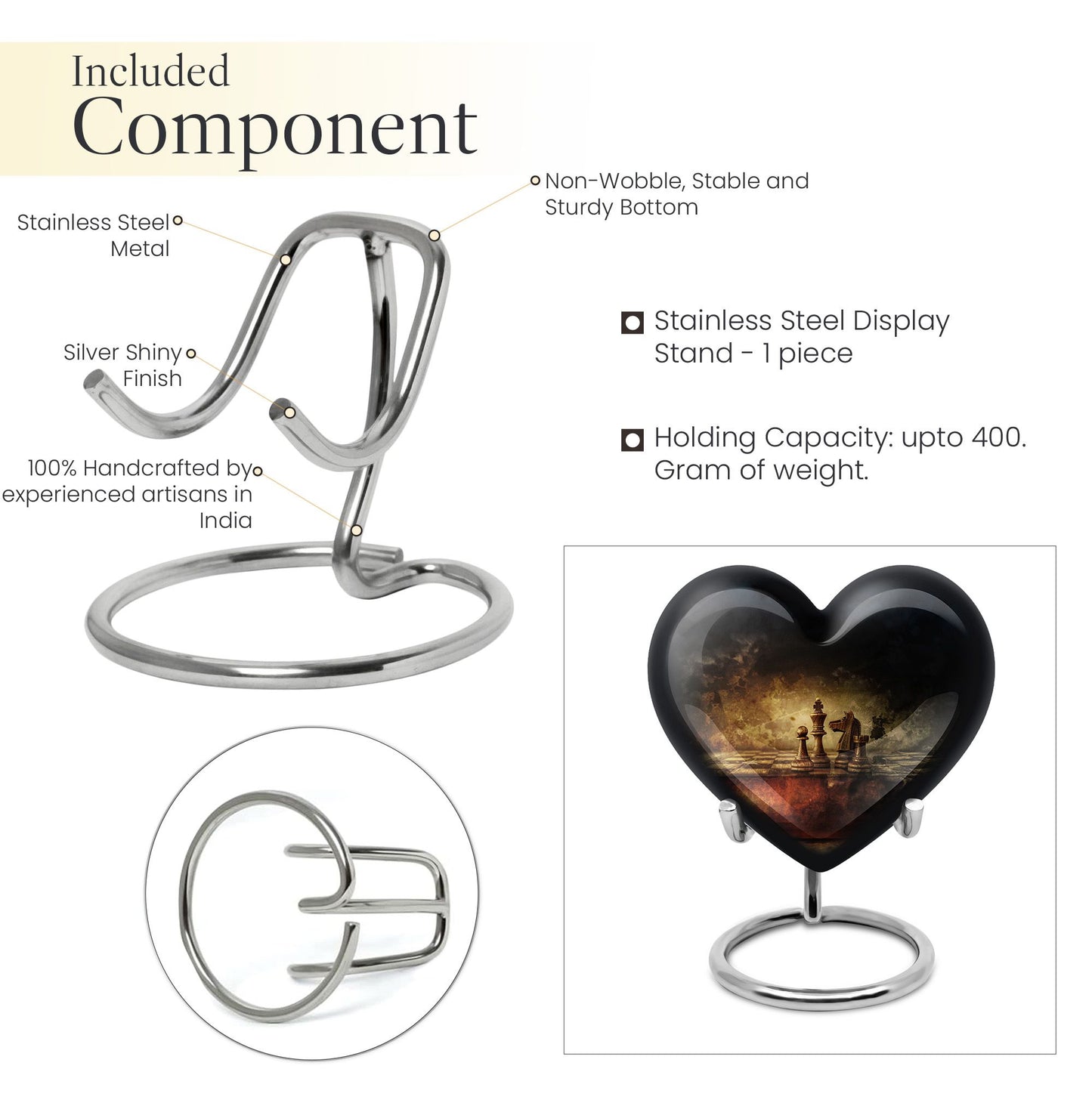 10-inch Heart shaped Chess Urn, 