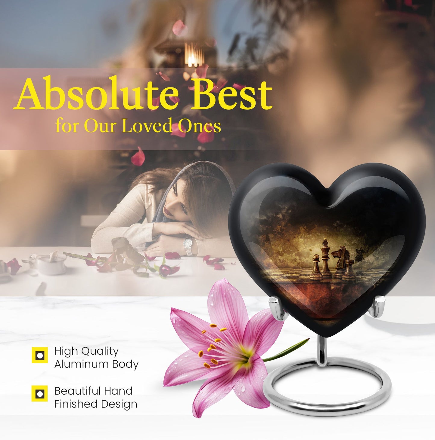 10-inch Heart shaped Chess Urn, 