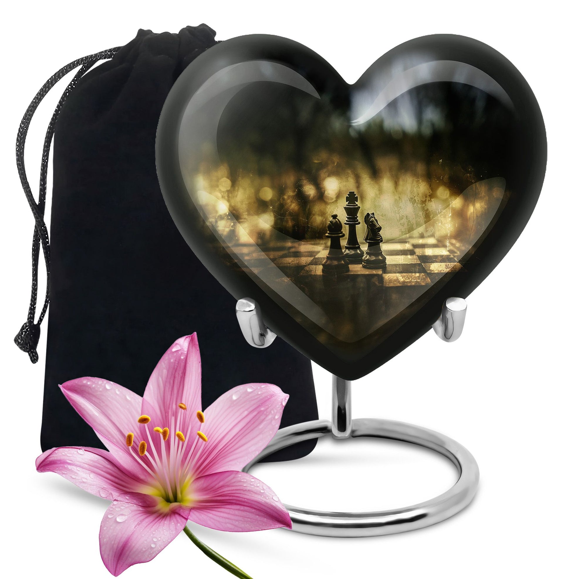 10 inch aluminium heart shaped Chess Urn, 