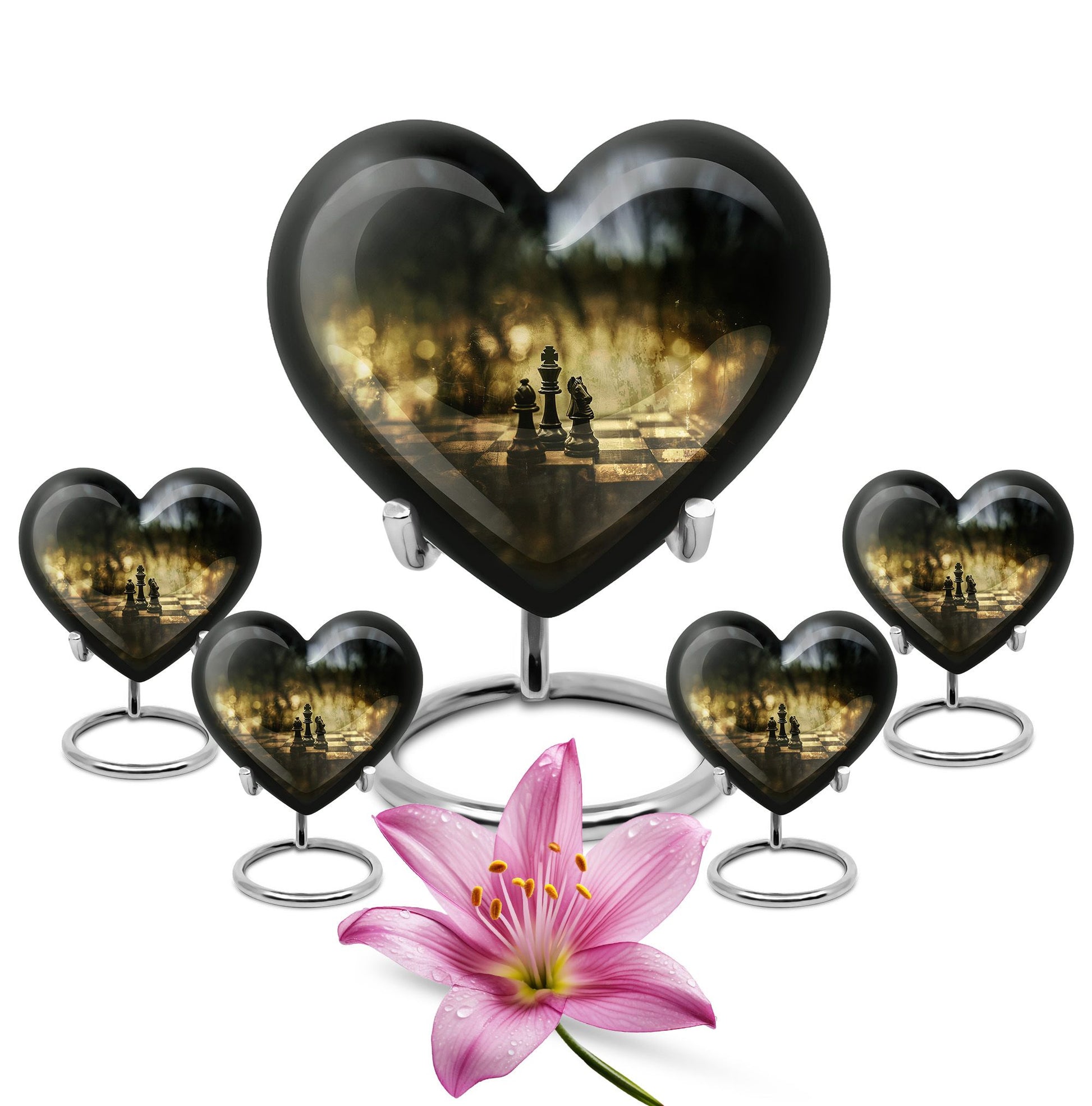 10 inch aluminium heart shaped Chess Urn, 