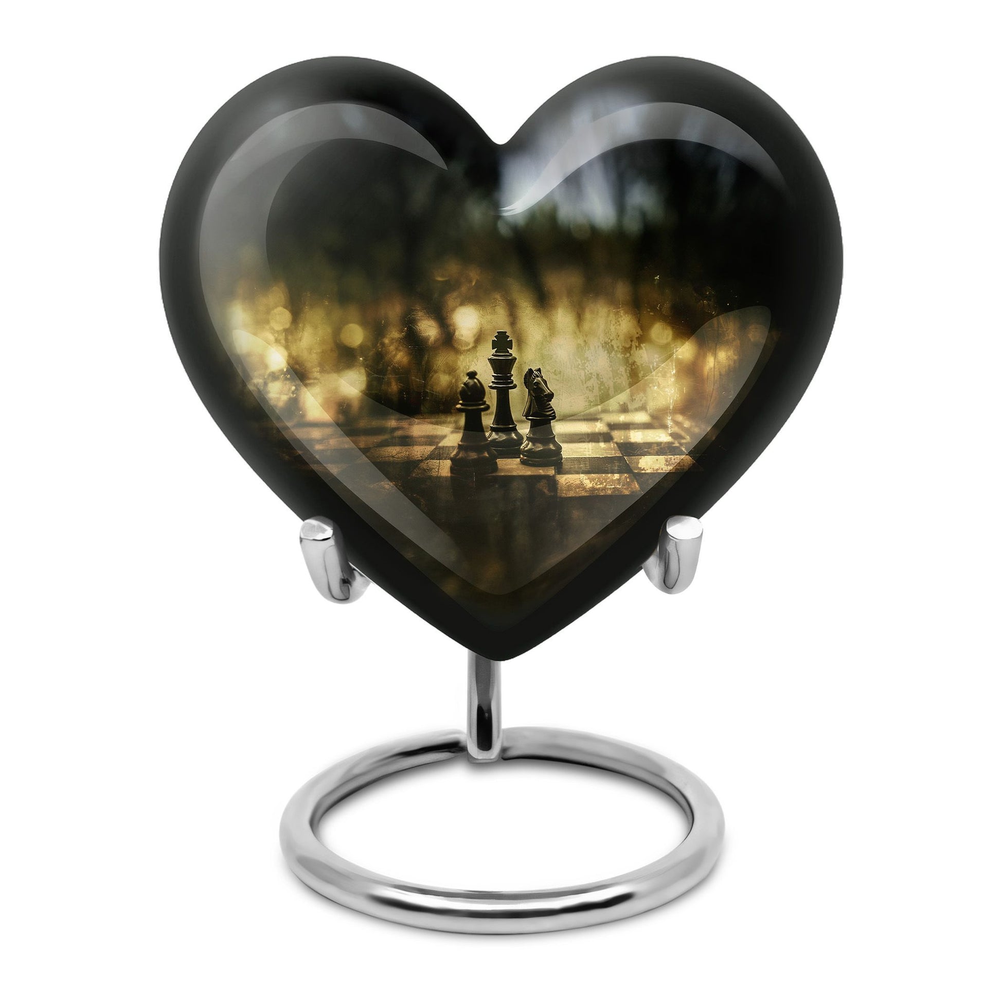 10 inch aluminium heart shaped Chess Urn, 