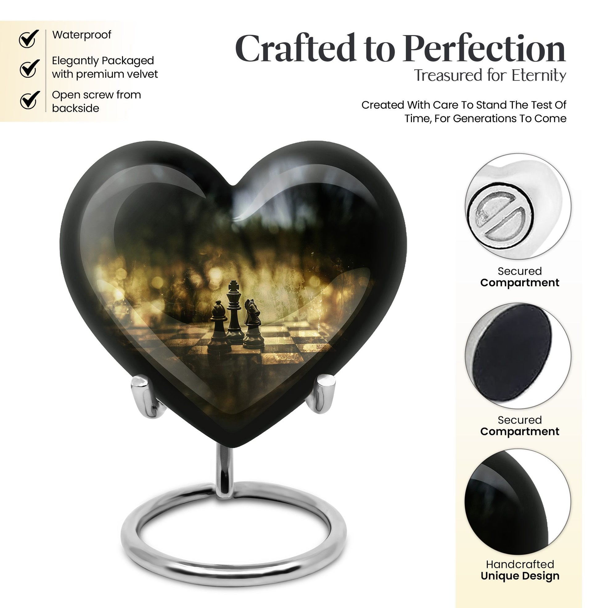 10 inch aluminium heart shaped Chess Urn, 