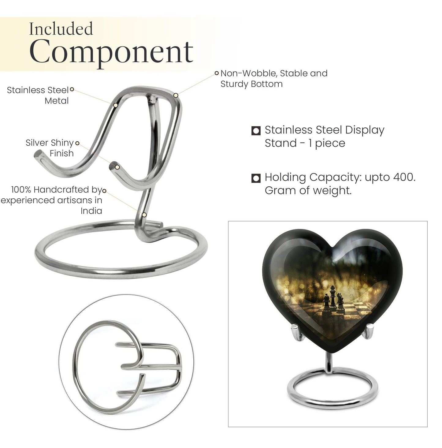 10 inch aluminium heart shaped Chess Urn, 
