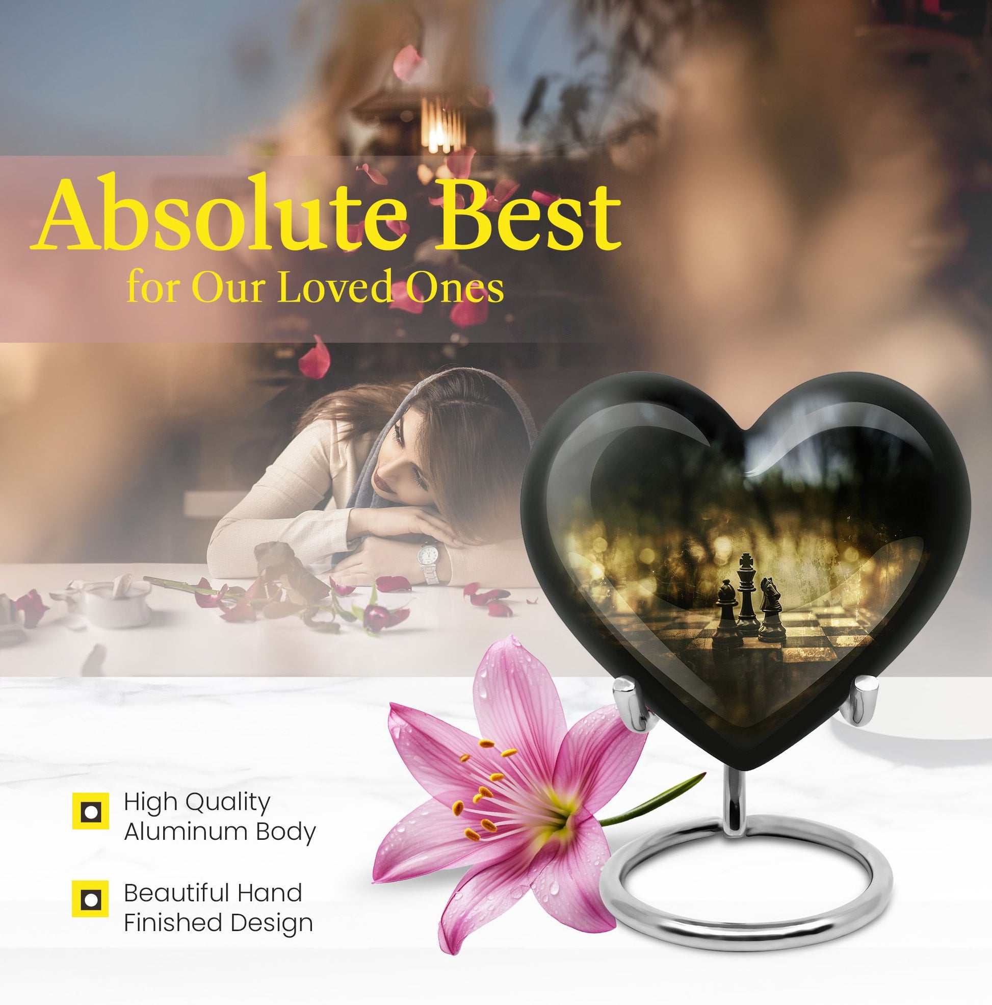 10 inch aluminium heart shaped Chess Urn, 