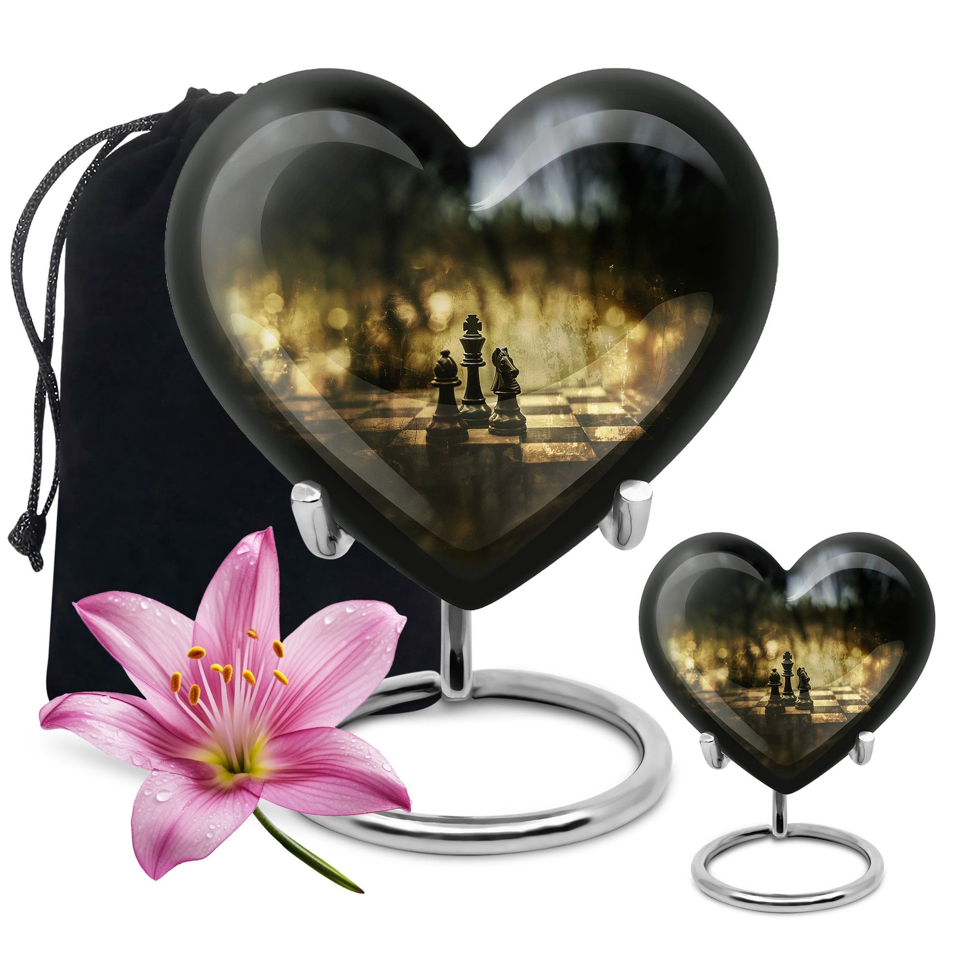 10 inch aluminium heart shaped Chess Urn, 