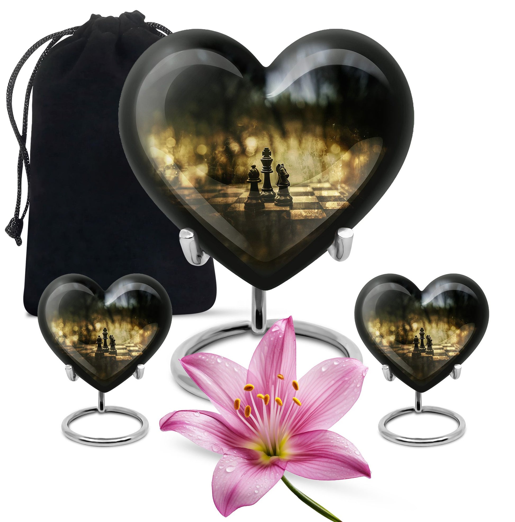 10 inch aluminium heart shaped Chess Urn, 