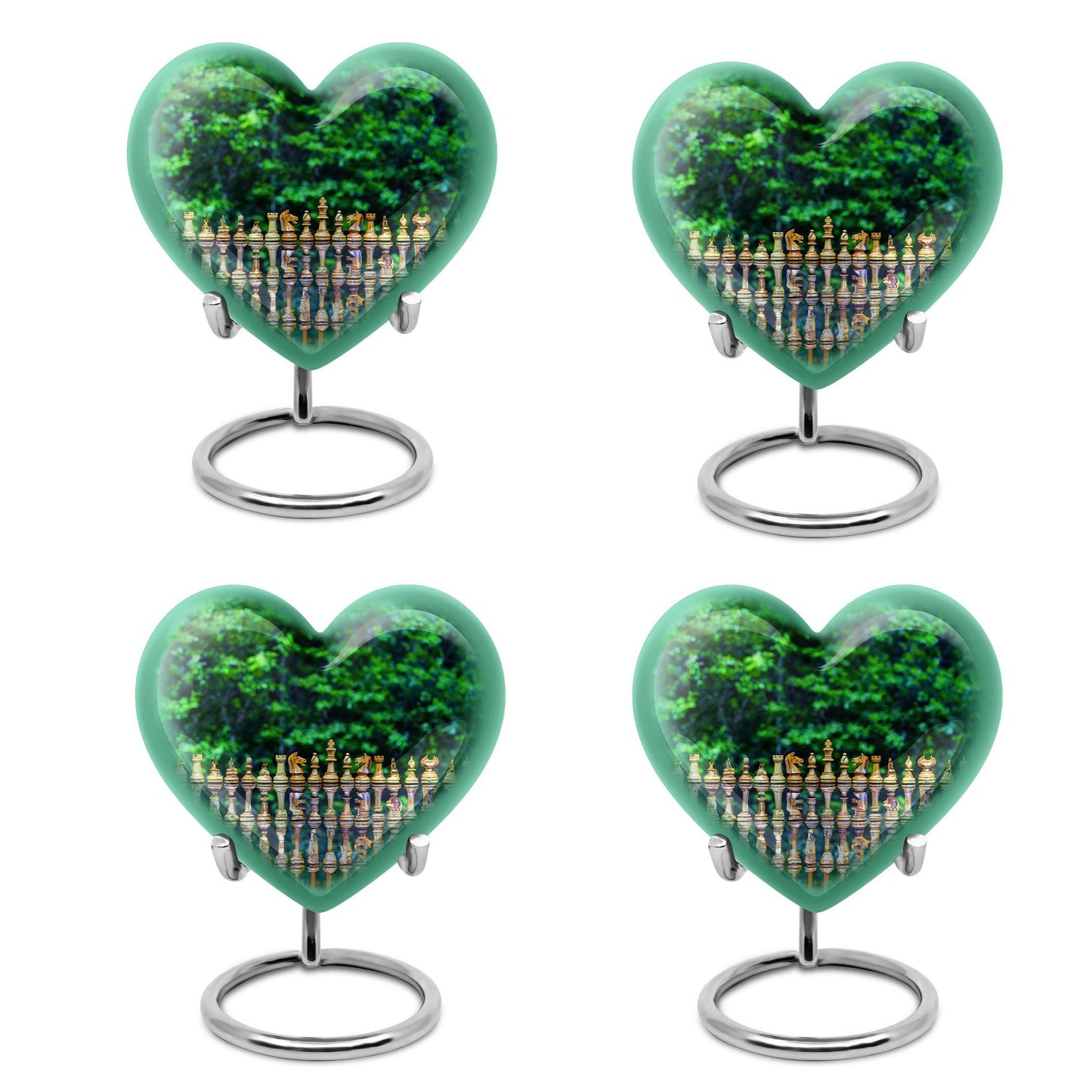Elegant 10-inch Chess Urn with heart design for memorial ashes, includes velvet pouch