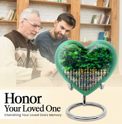 Elegant 10-inch Chess Urn with heart design for memorial ashes, includes velvet pouch