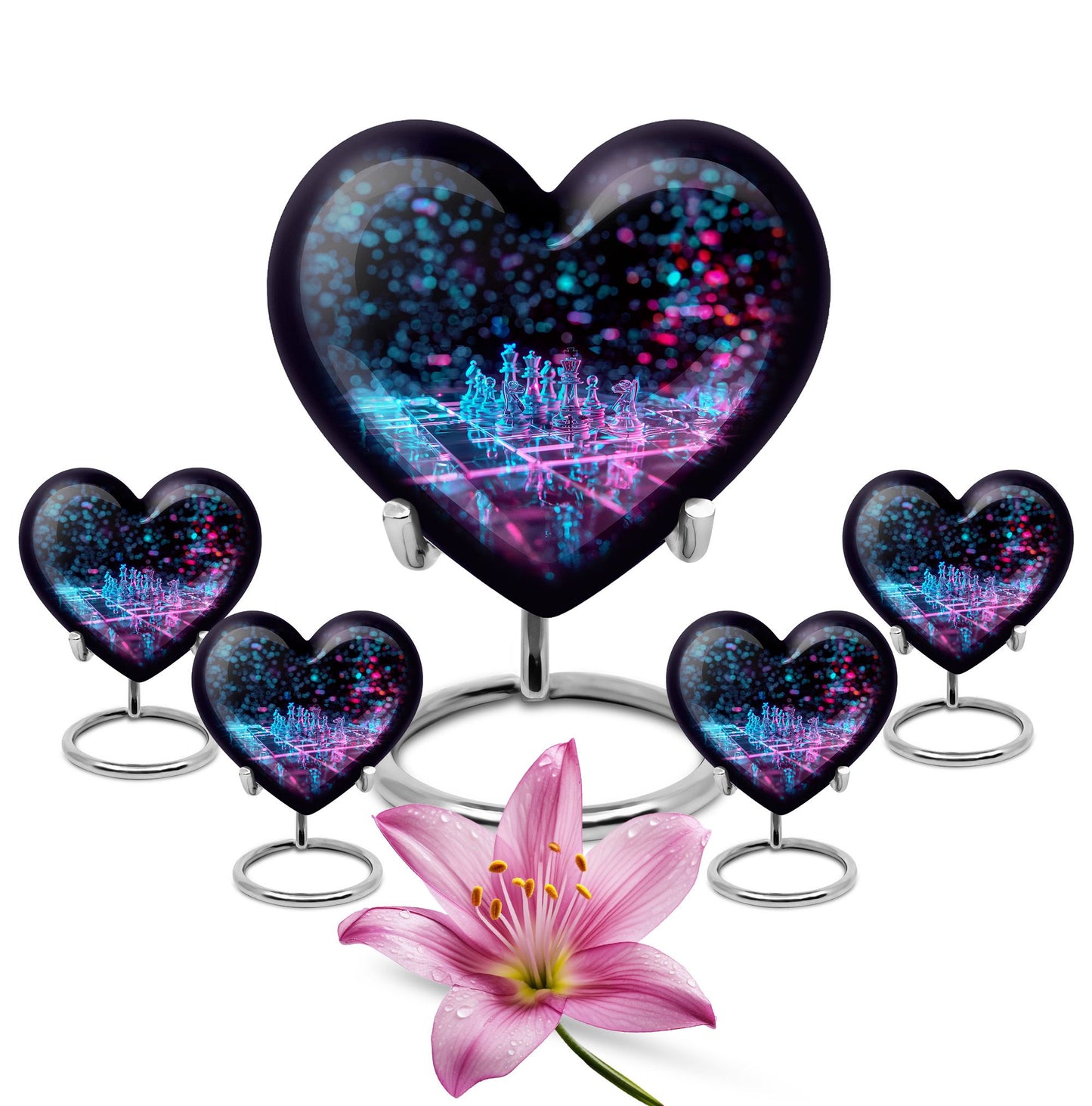 Chess Urn in heart design for adult male cremation ashes