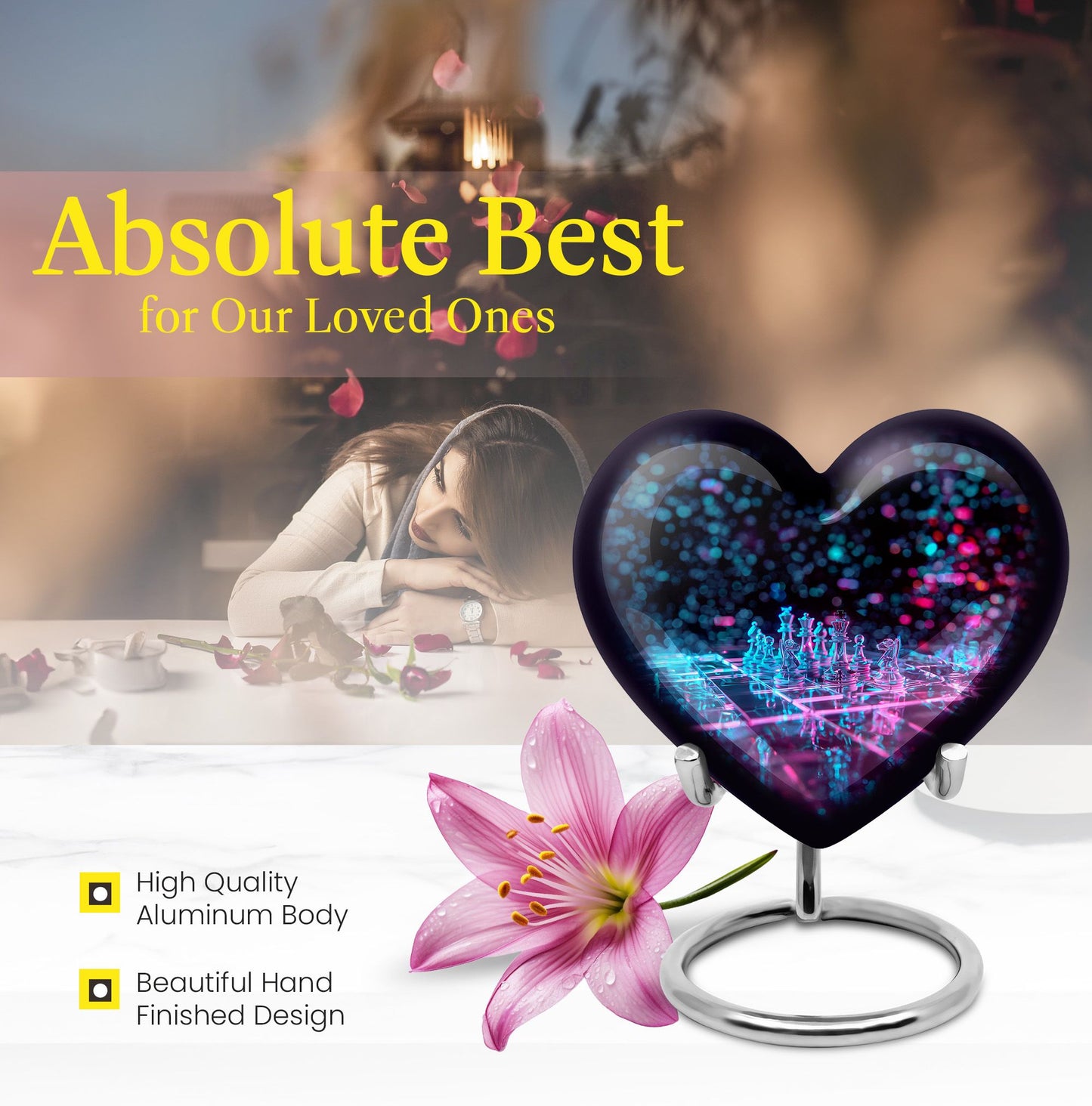 Chess Urn in heart design for adult male cremation ashes