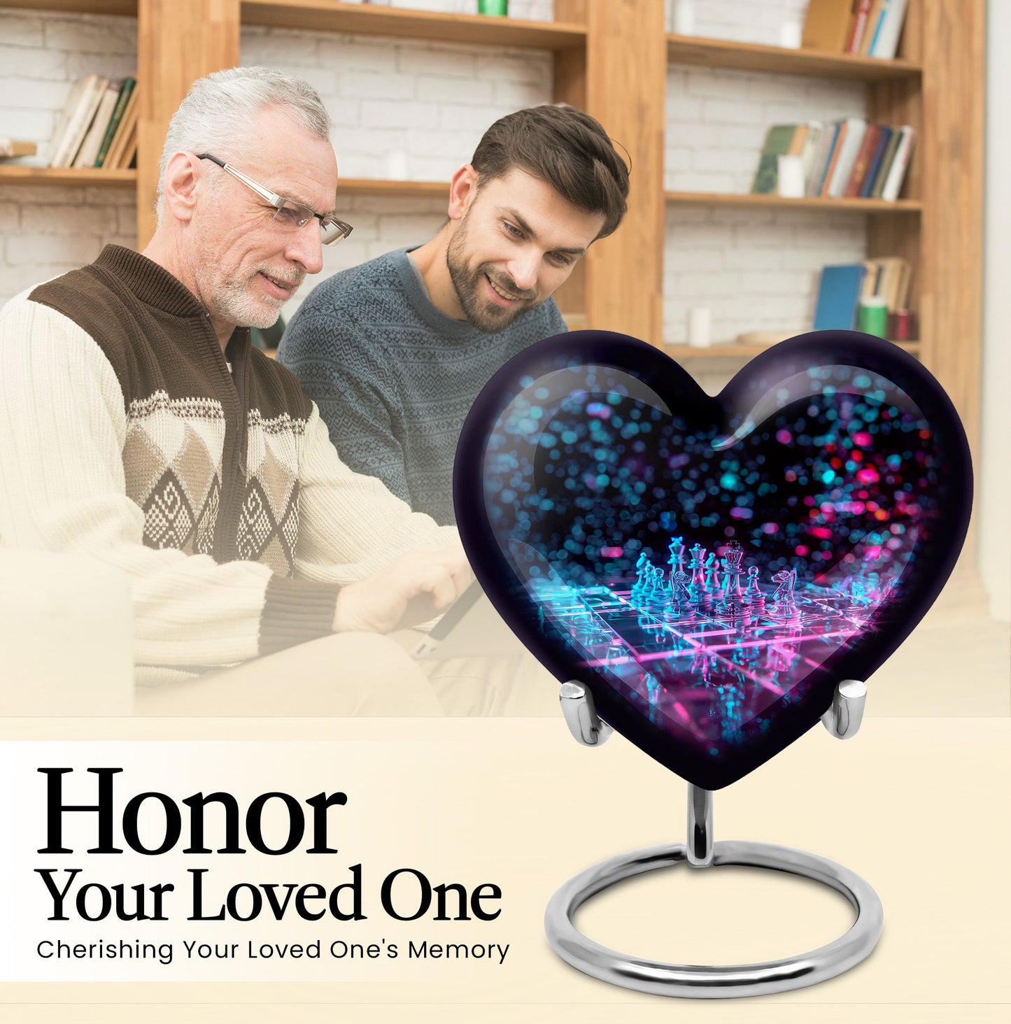 Chess Urn in heart design for adult male cremation ashes