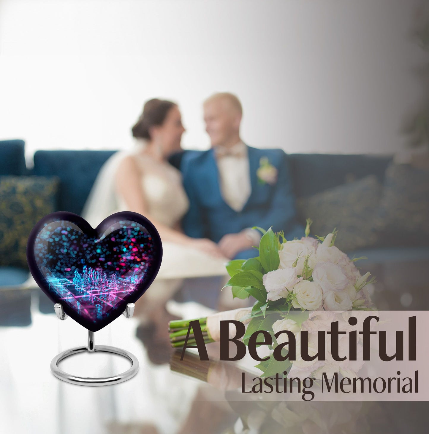 Chess Urn in heart design for adult male cremation ashes