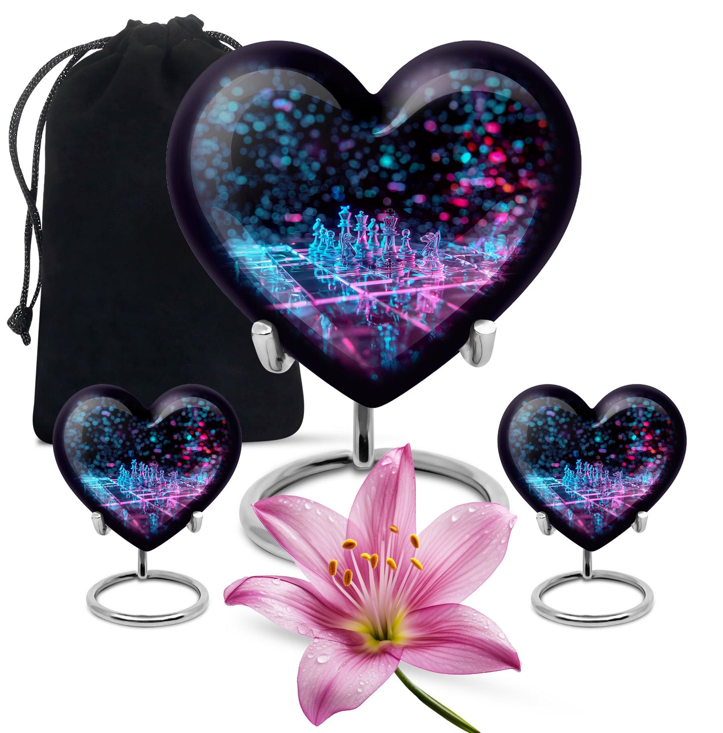 Chess Urn in heart design for adult male cremation ashes