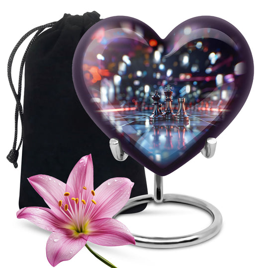10-inch heart-shaped aluminium chess urn, 200 cubic inches capacity, ideal for memorial ashes