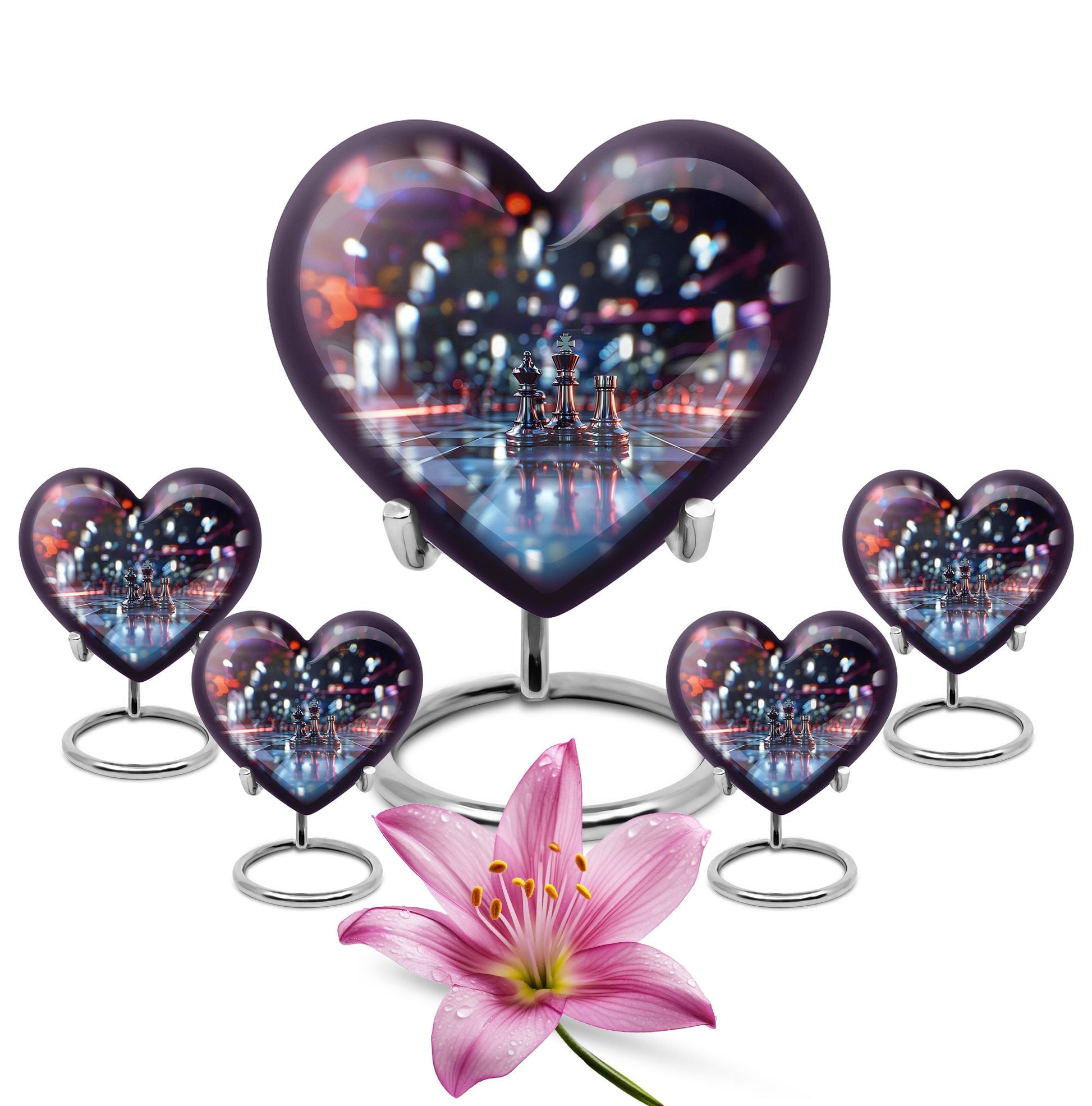 10-inch heart-shaped aluminium chess urn, 200 cubic inches capacity, ideal for memorial ashes