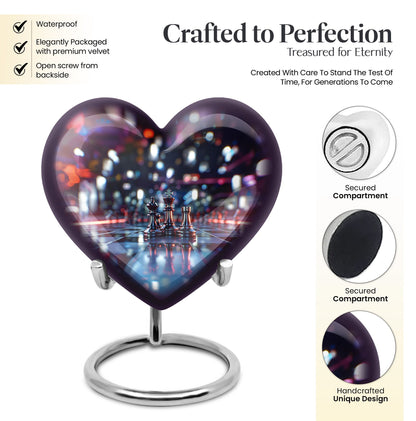 10-inch heart-shaped aluminium chess urn, 200 cubic inches capacity, ideal for memorial ashes