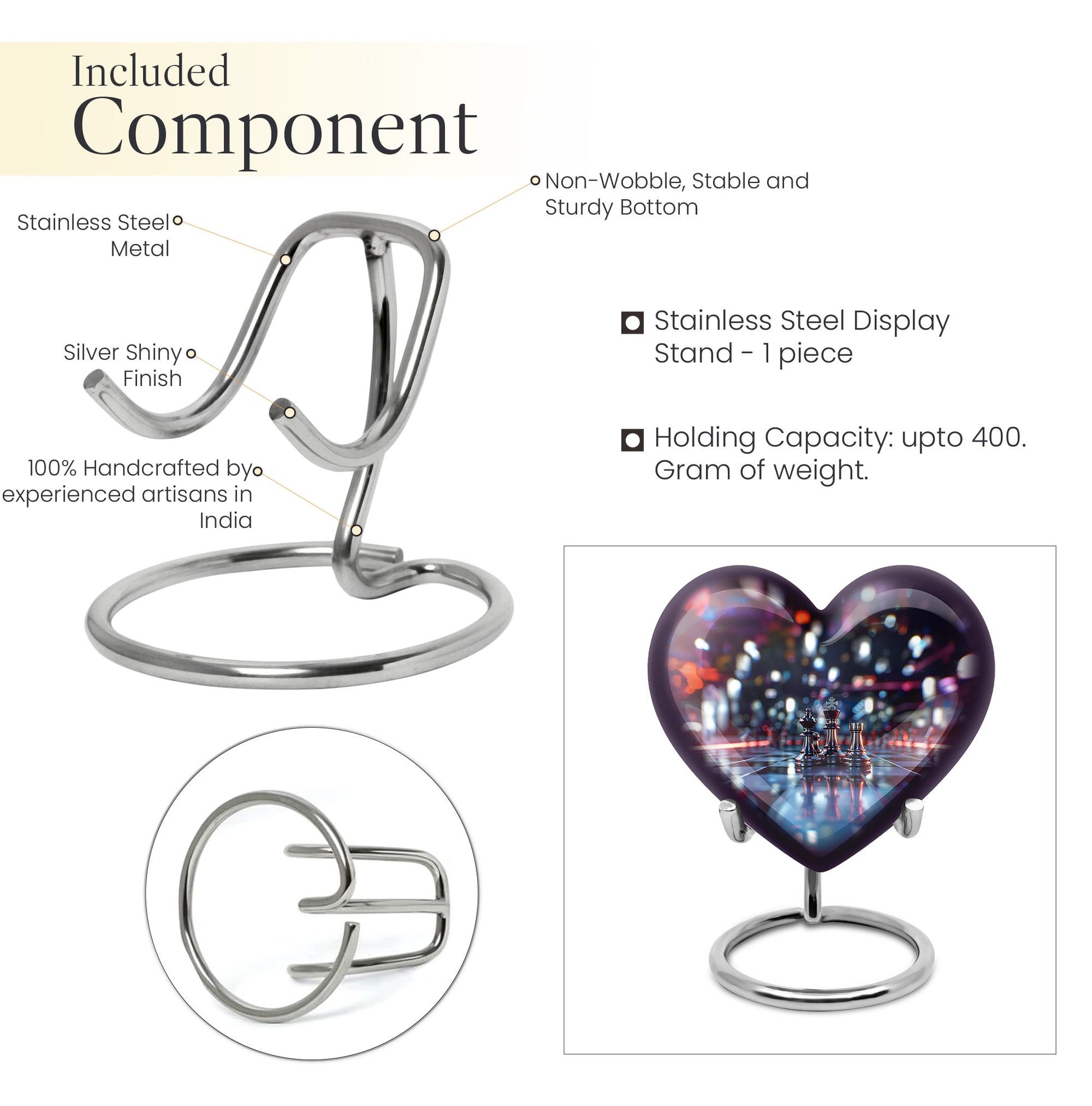 10-inch heart-shaped aluminium chess urn, 200 cubic inches capacity, ideal for memorial ashes