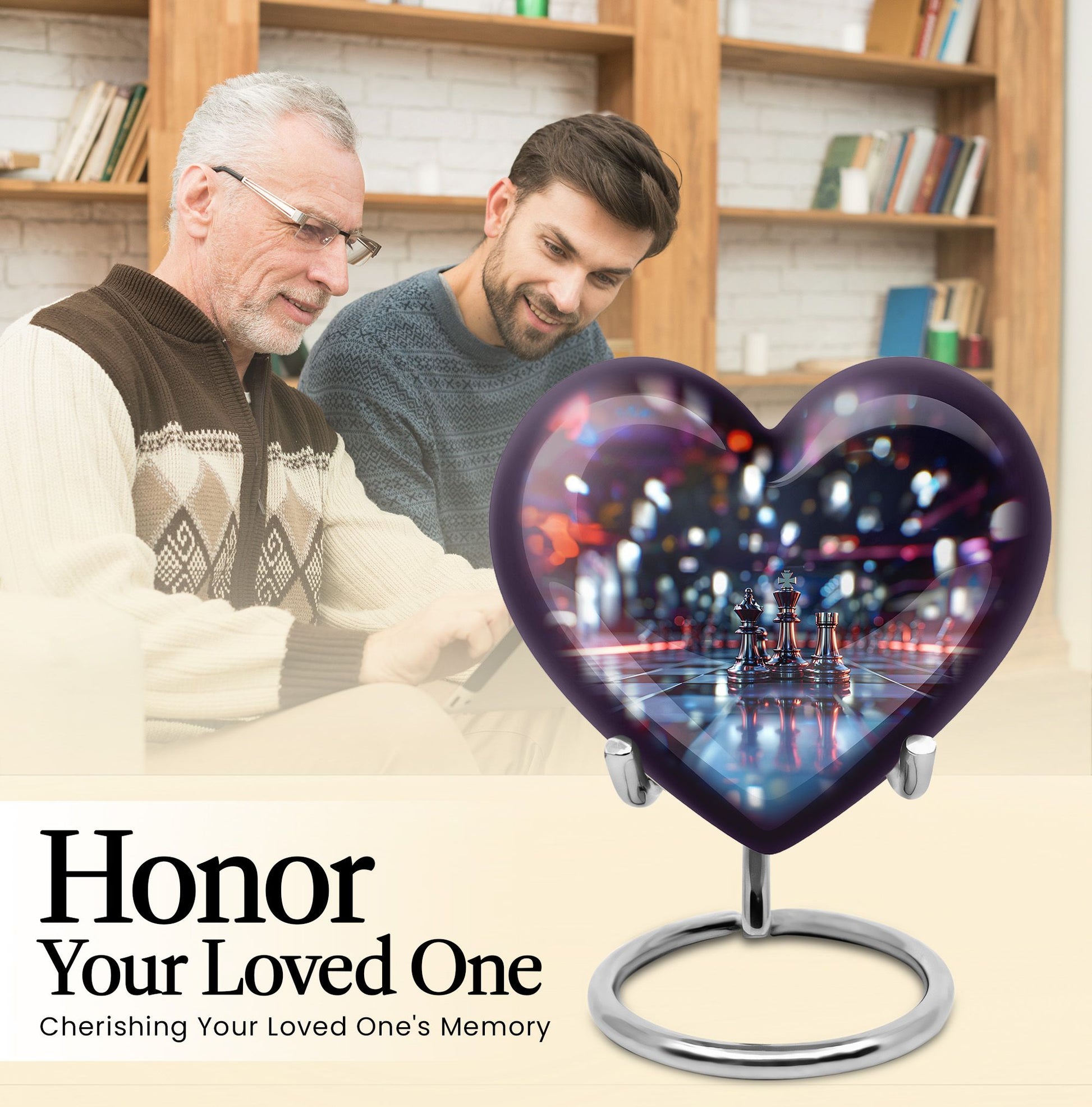 10-inch heart-shaped aluminium chess urn, 200 cubic inches capacity, ideal for memorial ashes