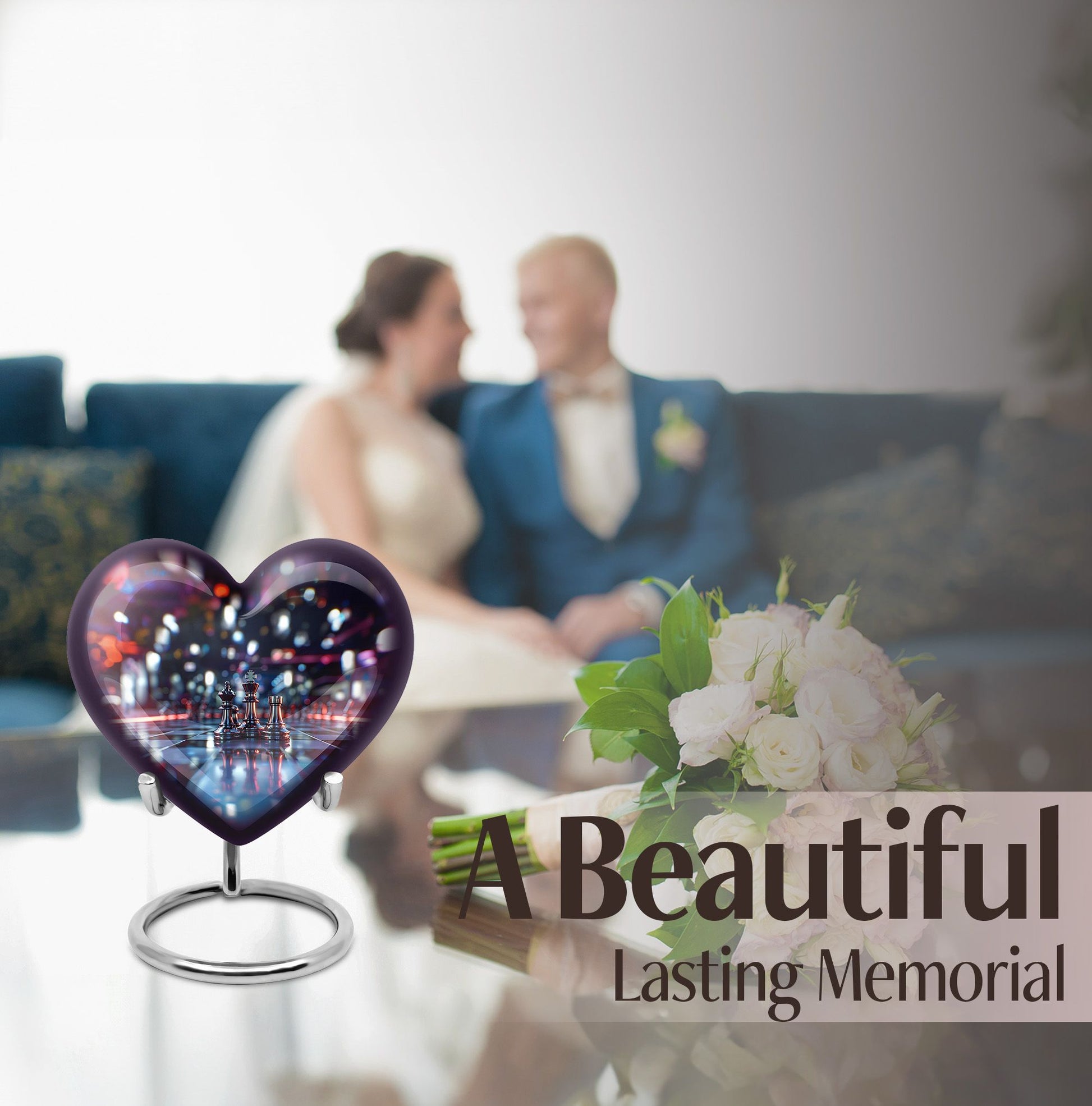 10-inch heart-shaped aluminium chess urn, 200 cubic inches capacity, ideal for memorial ashes