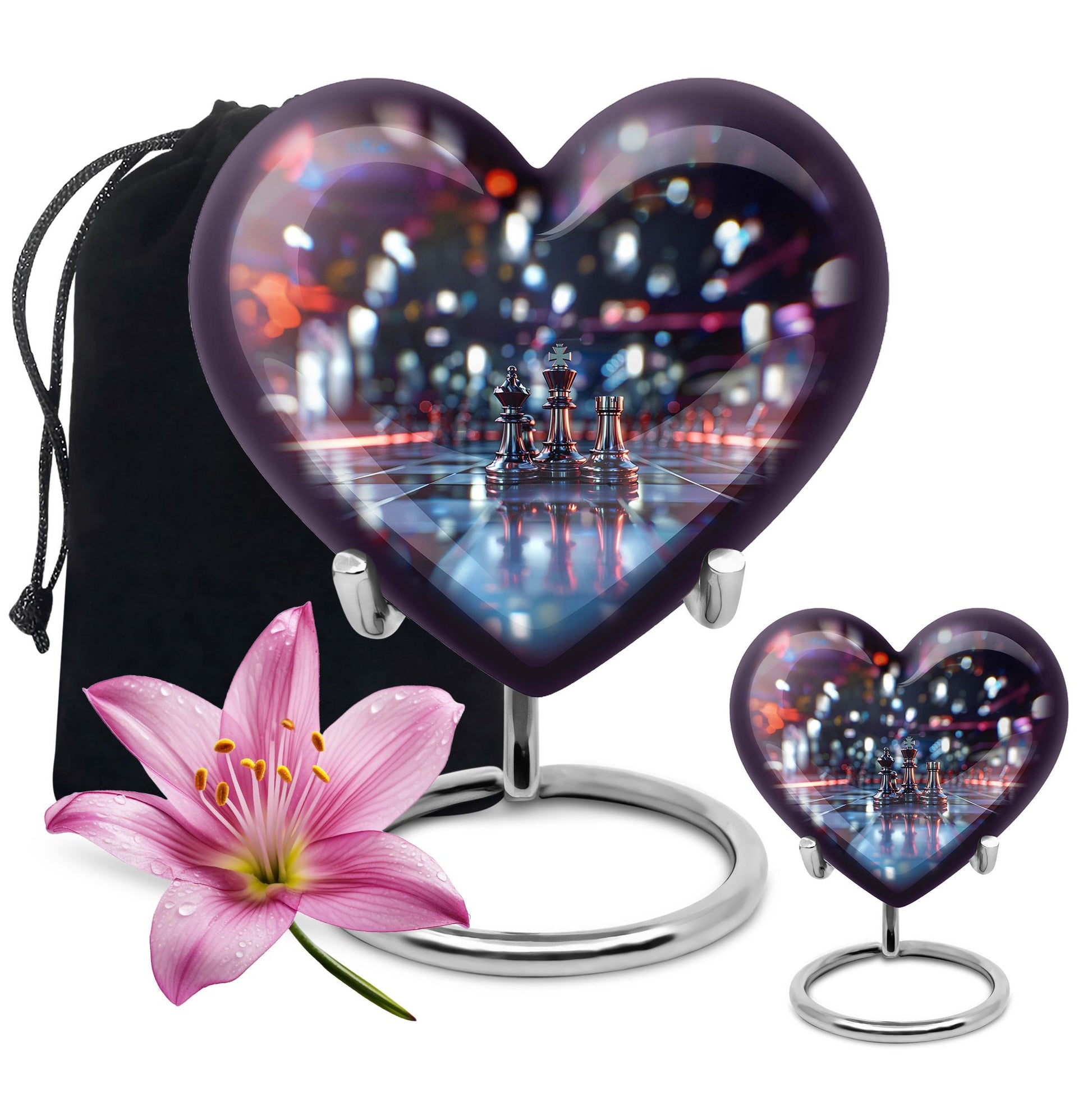 10-inch heart-shaped aluminium chess urn, 200 cubic inches capacity, ideal for memorial ashes