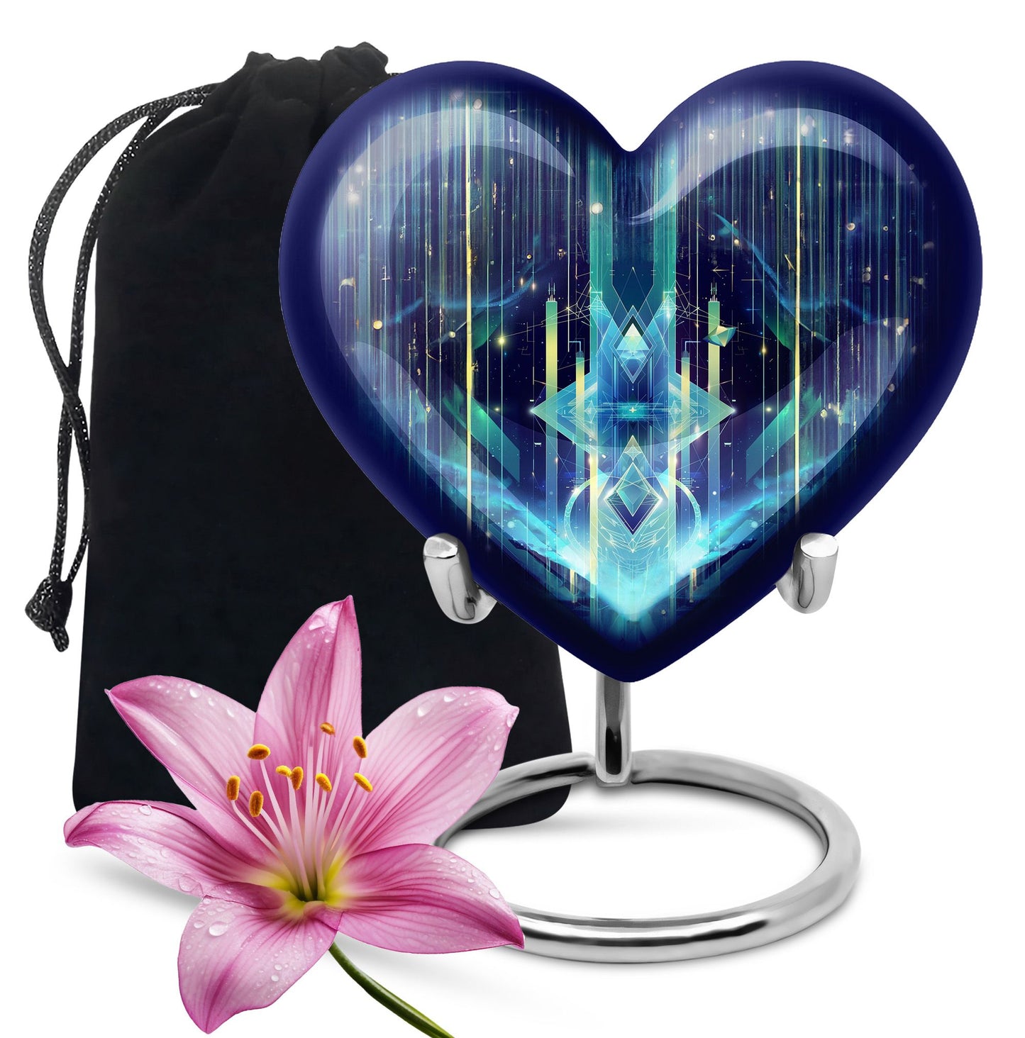 10-inch Zodiac Heart Cremation Urn, large and abstract design made of aluminium, personalizable