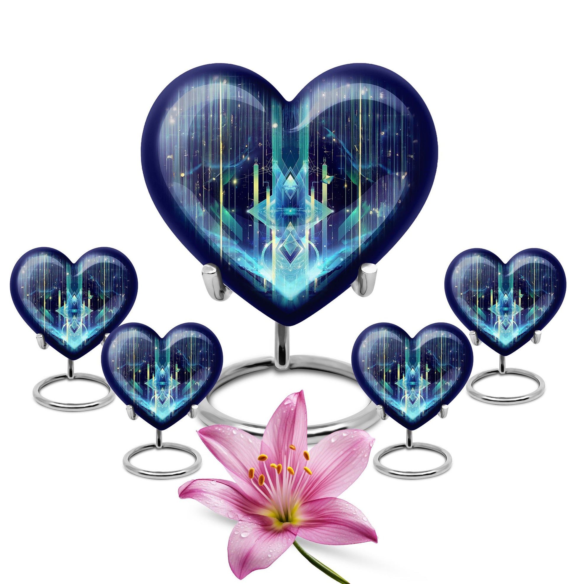 10-inch Zodiac Heart Cremation Urn, large and abstract design made of aluminium, personalizable