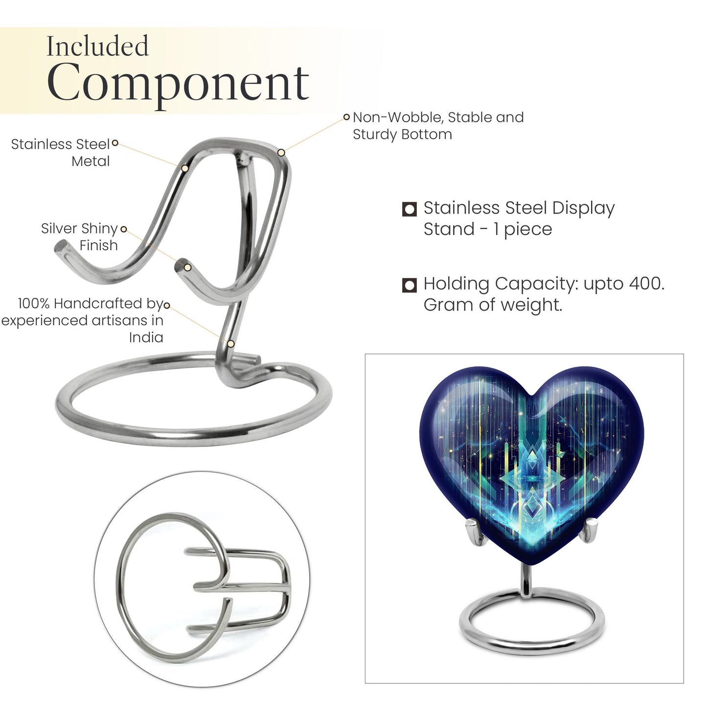 10-inch Zodiac Heart Cremation Urn, large and abstract design made of aluminium, personalizable
