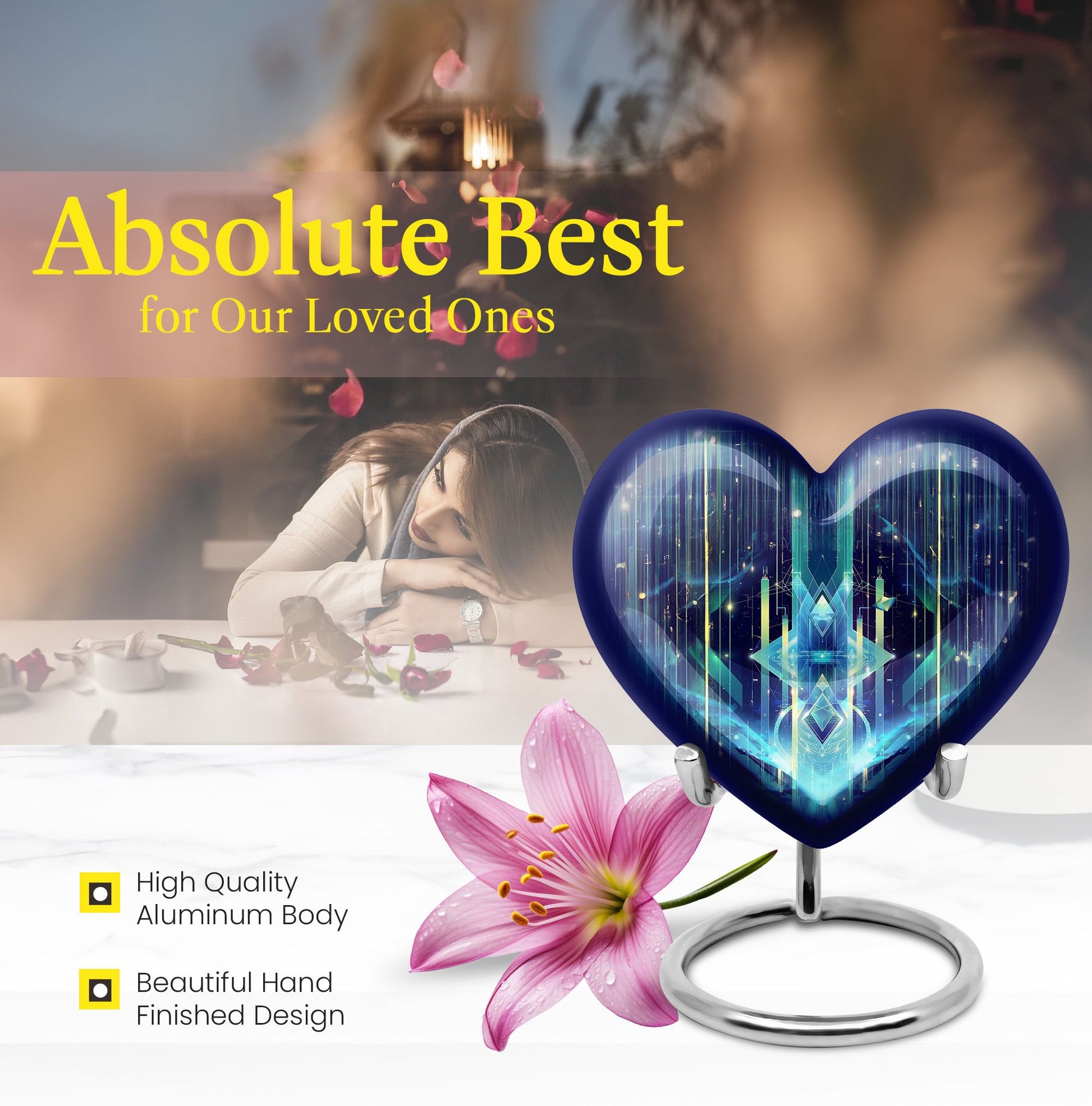 10-inch Zodiac Heart Cremation Urn, large and abstract design made of aluminium, personalizable