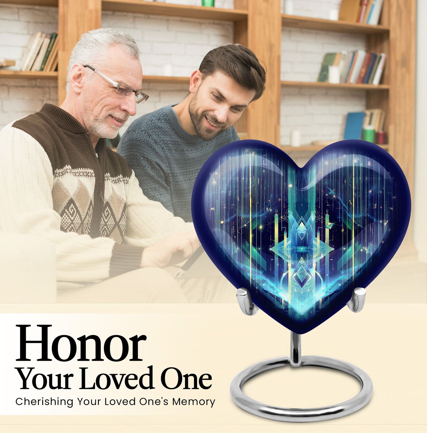 10-inch Zodiac Heart Cremation Urn, large and abstract design made of aluminium, personalizable