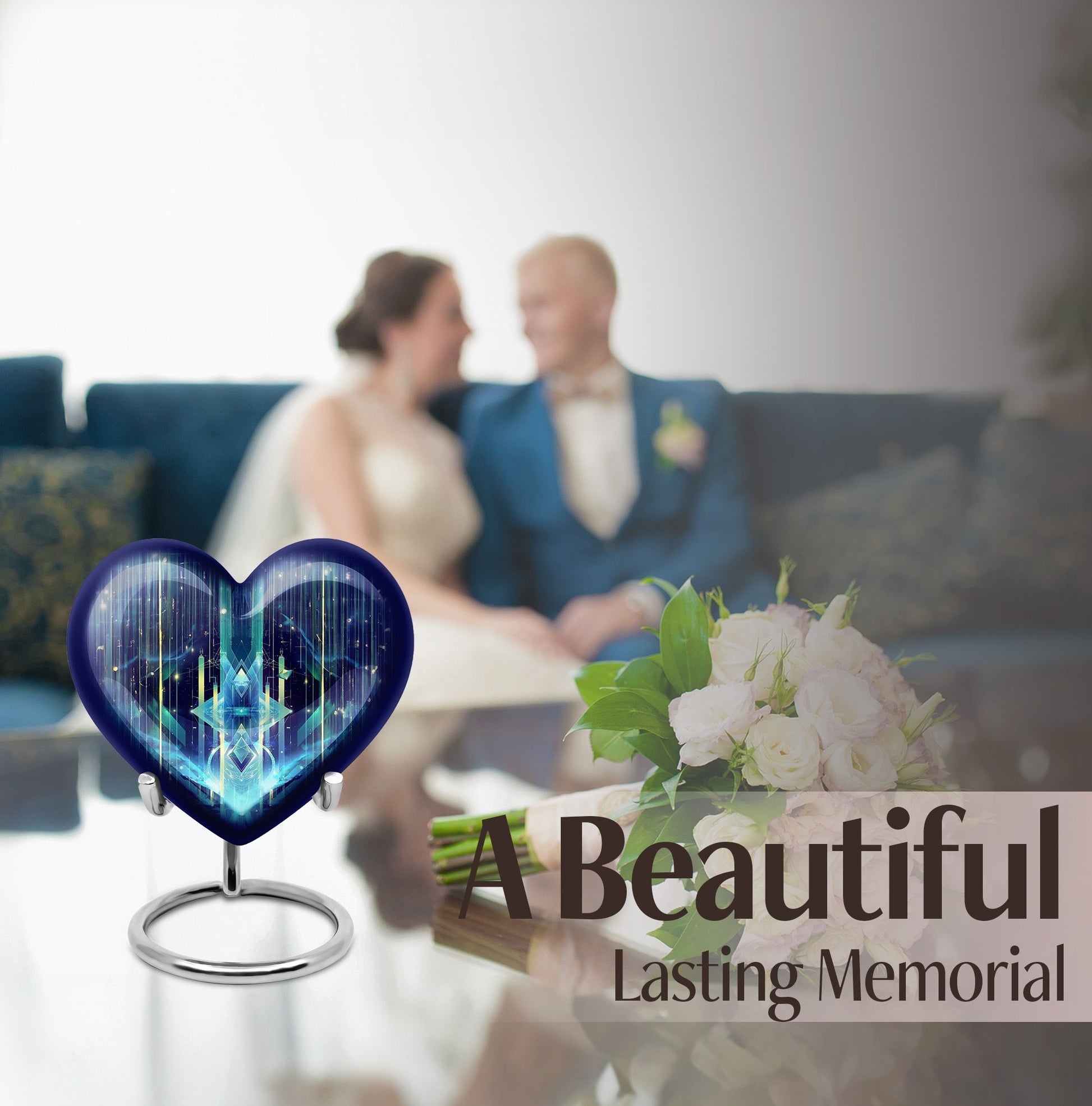 10-inch Zodiac Heart Cremation Urn, large and abstract design made of aluminium, personalizable