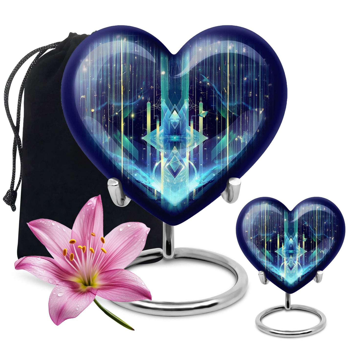 10-inch Zodiac Heart Cremation Urn, large and abstract design made of aluminium, personalizable