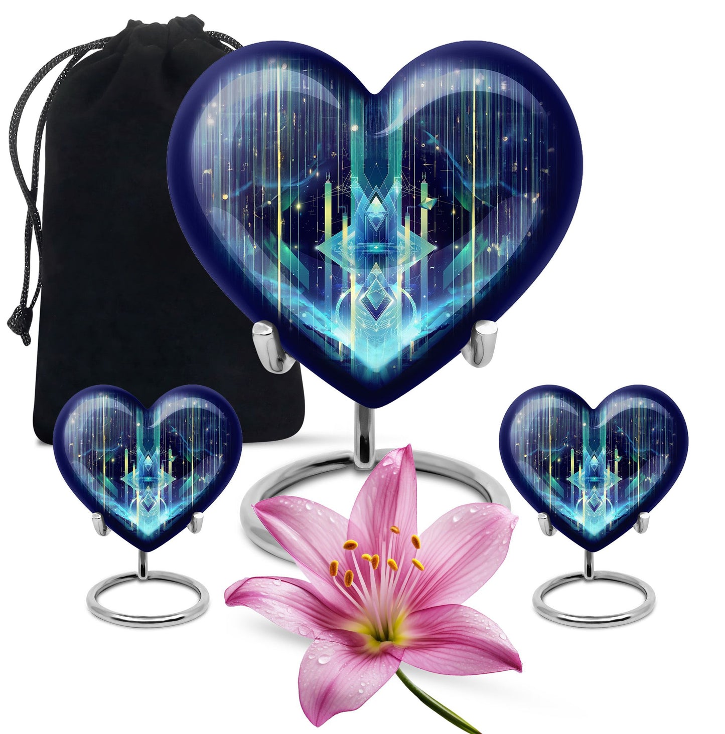 10-inch Zodiac Heart Cremation Urn, large and abstract design made of aluminium, personalizable